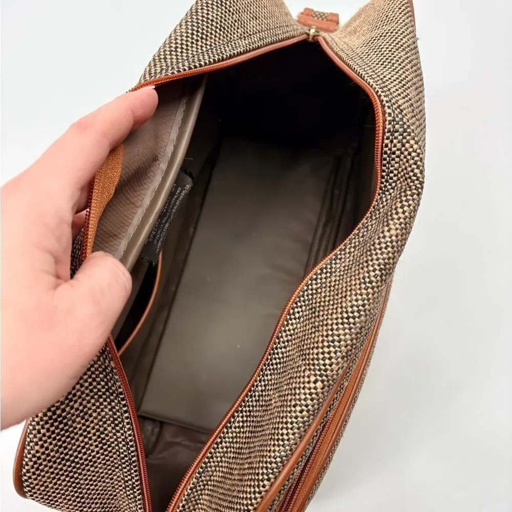 Samsonite Shoulder Bag Briefcase Laptop Travel Tan Zip Closure Footed Carry On